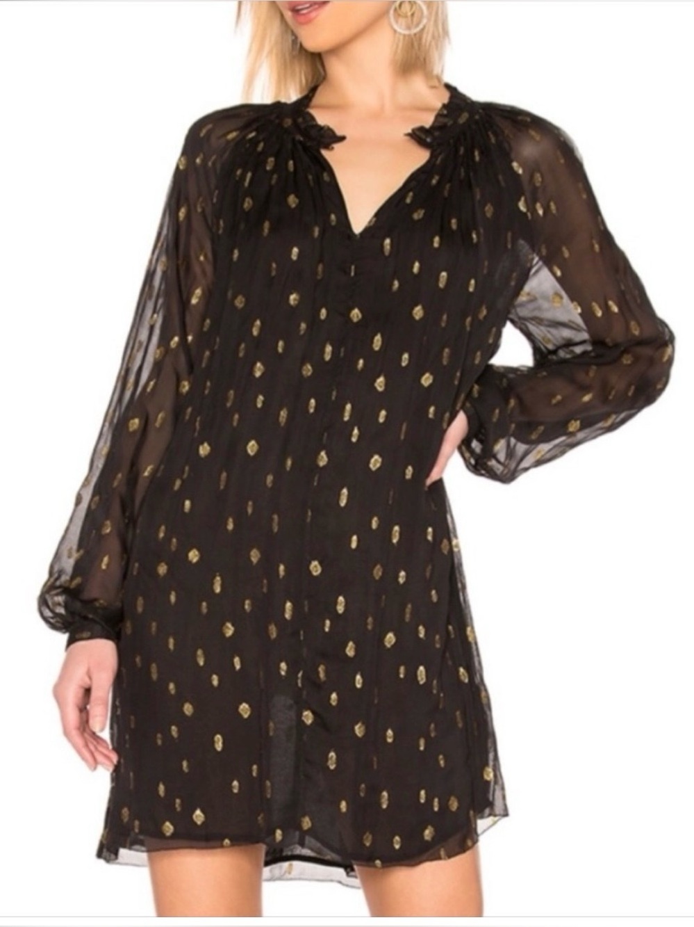 FRAME Gold and Black Polka Dot Dress
